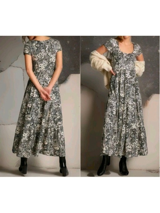 Maeve Dresses & Skirts - Maeve Anthropologie Catalina Black Floral Boho Tiered Flowy Maxi Dress Small